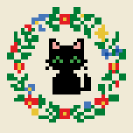 Black Cat in Floral Wreath stock pattern preview