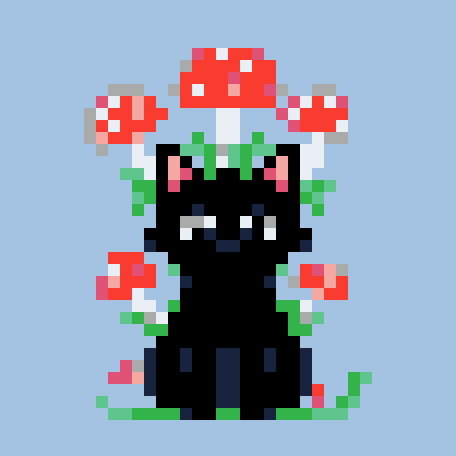 Black Cat With Mushrooms stock pattern preview